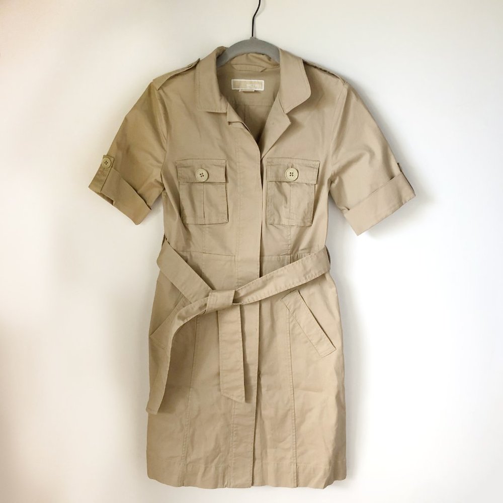 Michael Kors Short Sleeve Safari Dress Khaki XS